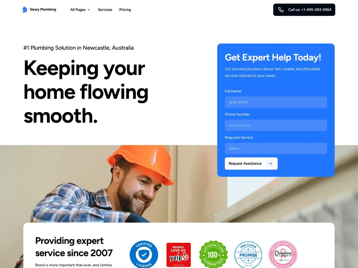 Newy Plumbing website, home page